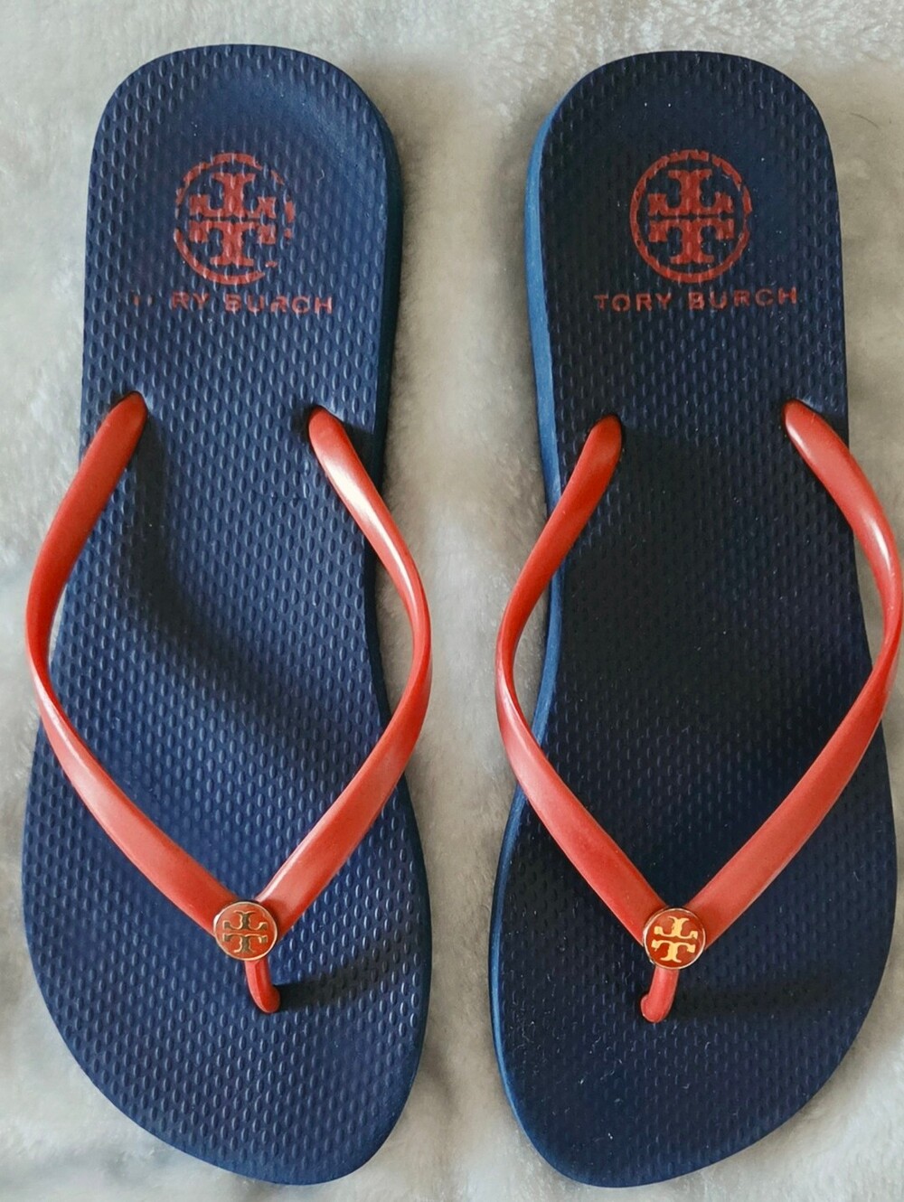 Tory Burch Navy and Red Flip Flops